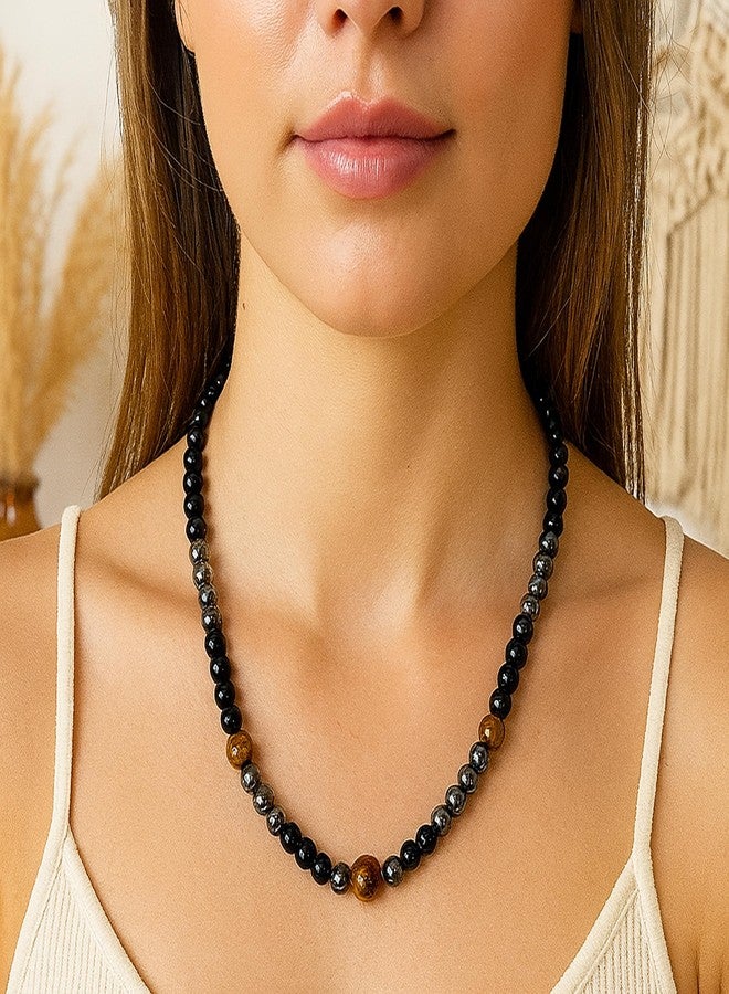 ULVEOL Triple Protection Necklace With Genuine Stone Tiger Eye Black Obsidian and Hematite - Bad Energy Protection Beads Crystal Necklace for Men and Women - Anxiety Relief Items for Teens - Image 3